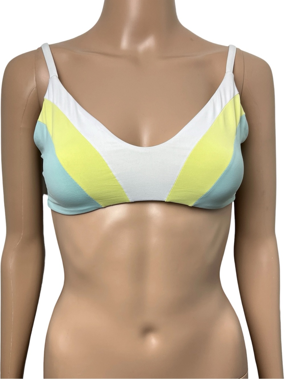 L*Space Bodhi Strappy Reversible White Turquoise Yellow Colorblock Bikini Top